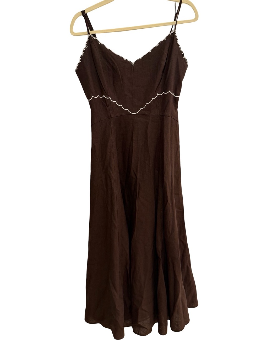 Caroline Constas Brown Scalloped Embroidered Linen Maxi Dress NWT - Picture 3 of 11